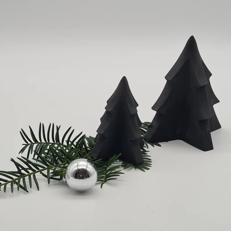Schwarze 3D-Beton-Tannenbäume, handgefertigt, stilvolles Weihnachtsdeko-Se