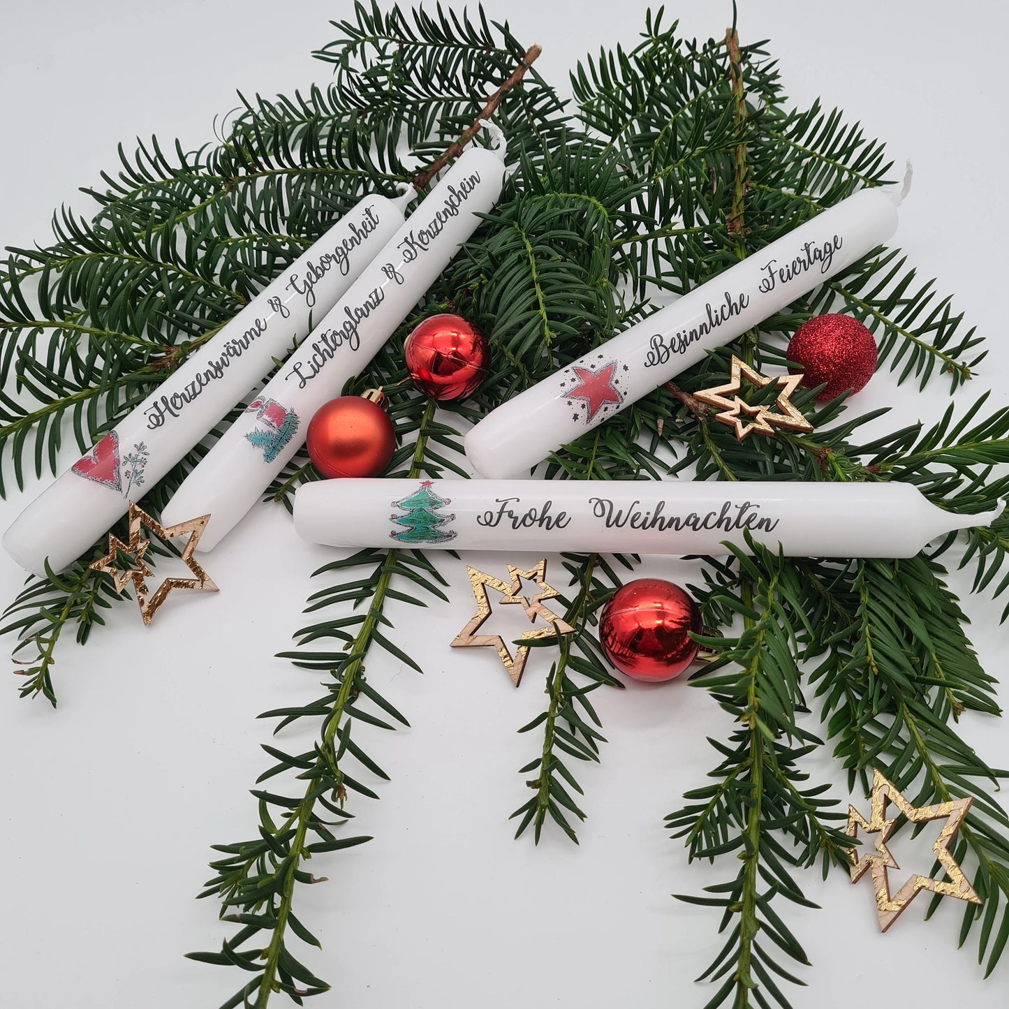 Stabkerzen 4er Set Frohe Weihnachten Weihnachtskerzen handgefertigt von der Herzensdingfabrik