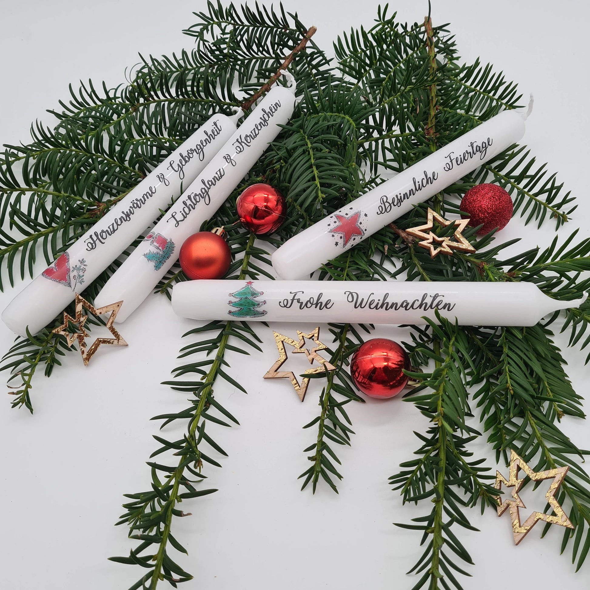 Stabkerzen 4er Set Frohe Weihnachten Weihnachtskerzen handgefertigt von der Herzensdingfabrik