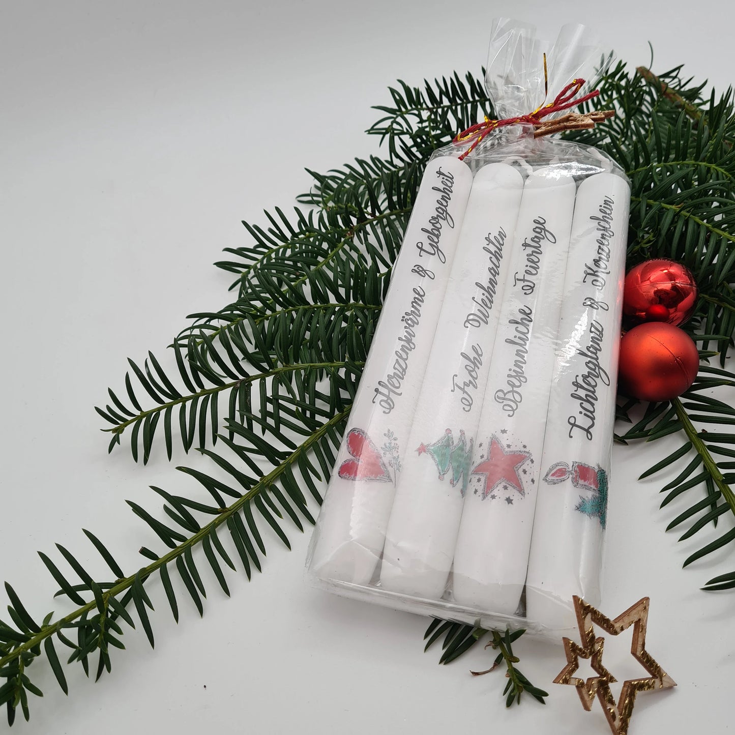 Stabkerzen 4er Set Frohe Weihnachten Weihnachtskerzen handgefertigt von der Herzensdingfabrik