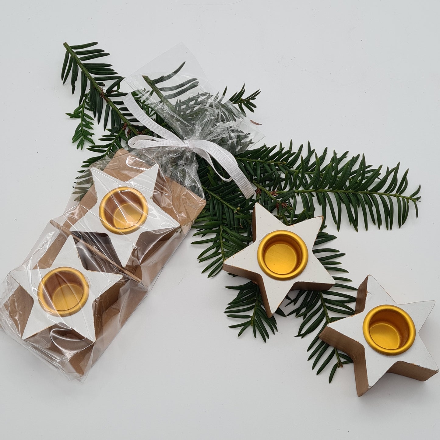 Handgemachte Betonsterne mit goldener Veredelung  für Stabkerzen– stilvolle Geschenkidee zu Weihnachten