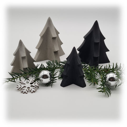 Handgefertigte 3D-Beton-Tannenbäume im Set – graues und schwarzes Modell, moderne Weihnachtsdekoration, minimalistisches Design, Unikate der Herzensdingfabrik