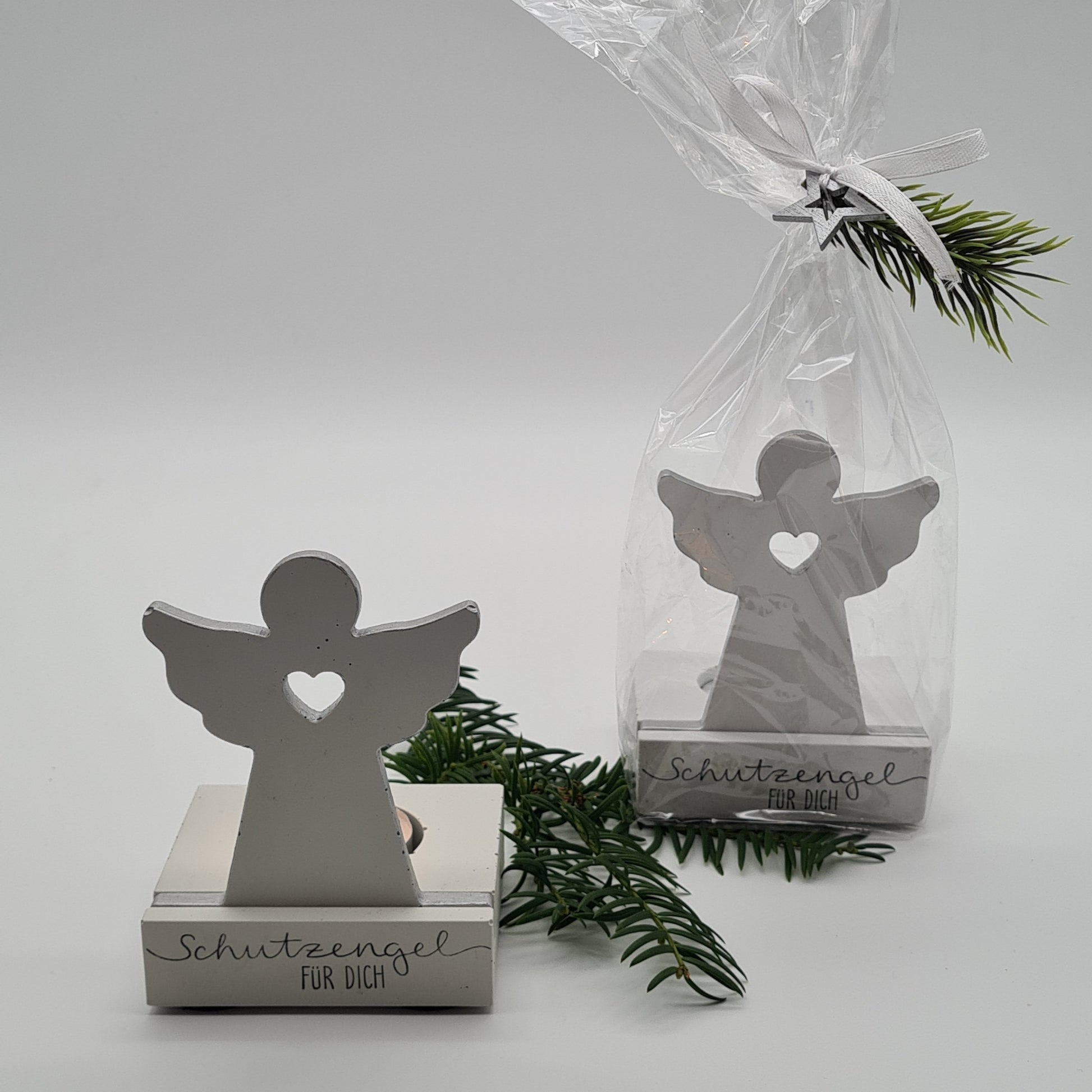 Schutzengel aus Beton als Teelichthalter, liebevoll gestaltet, perfekte Kleinigkeit zu Weihnachten inklusive Geschenkverpackung